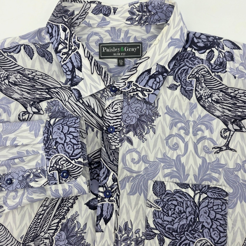 Paisley & Gray Mens XXL Slim Fit Pheasant Floral Print Button Up Shirt Purple